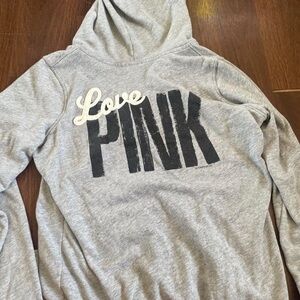 PINK Victoria's Secret Gray "Love PINK" Hooded Sweatshirt